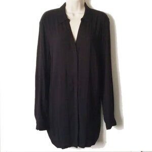 NWOT Candie's Button Down Rayon Tunic Blouse 1X Black Roll Up Sleeves